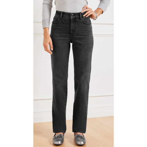 Talbots Embellished High Waist Relaxed Jeans Black Rhinestone Crystal Size 14 - Picture 3 of 16